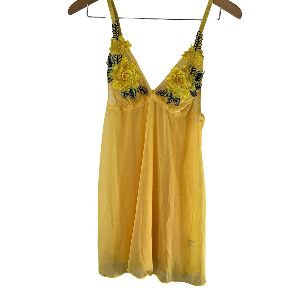 Y2K Babydoll Yellow Floral Embroidered Mesh Chemise S Coquette Fairycore dress